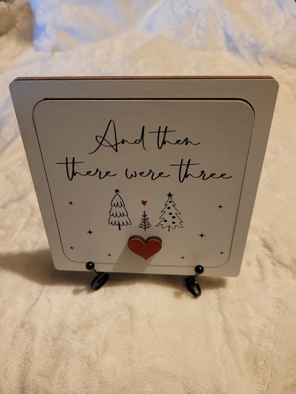 And Then There Were Three Decorative Plaque - White with Red Christmas Accent